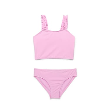 Wonder Nation Girls 2-Piece Ribbed Tankini Swimsuit with UPF50+, Sizes 4-18