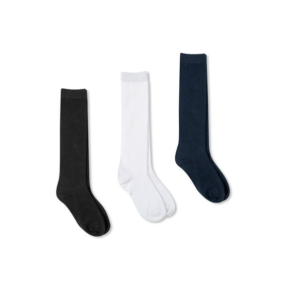 Wonder Nation Girls' S-L Assorted Uniform Knee High Socks, 3 Pack