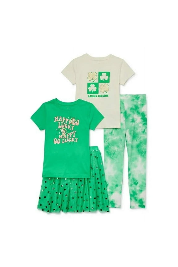 Girls Saint Patrick's Day Graphic Tee, Leggings and Skirt Outfit Set, 4-Piece, Sizes 4-18