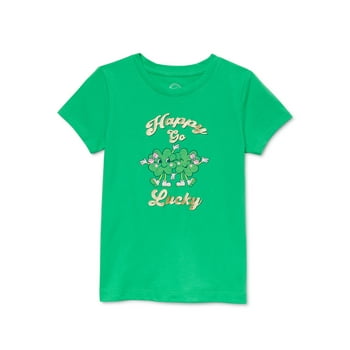 Wonder Nation Girls Saint Patrick's Day Tee with Short Sleeves, Sizes 4-18