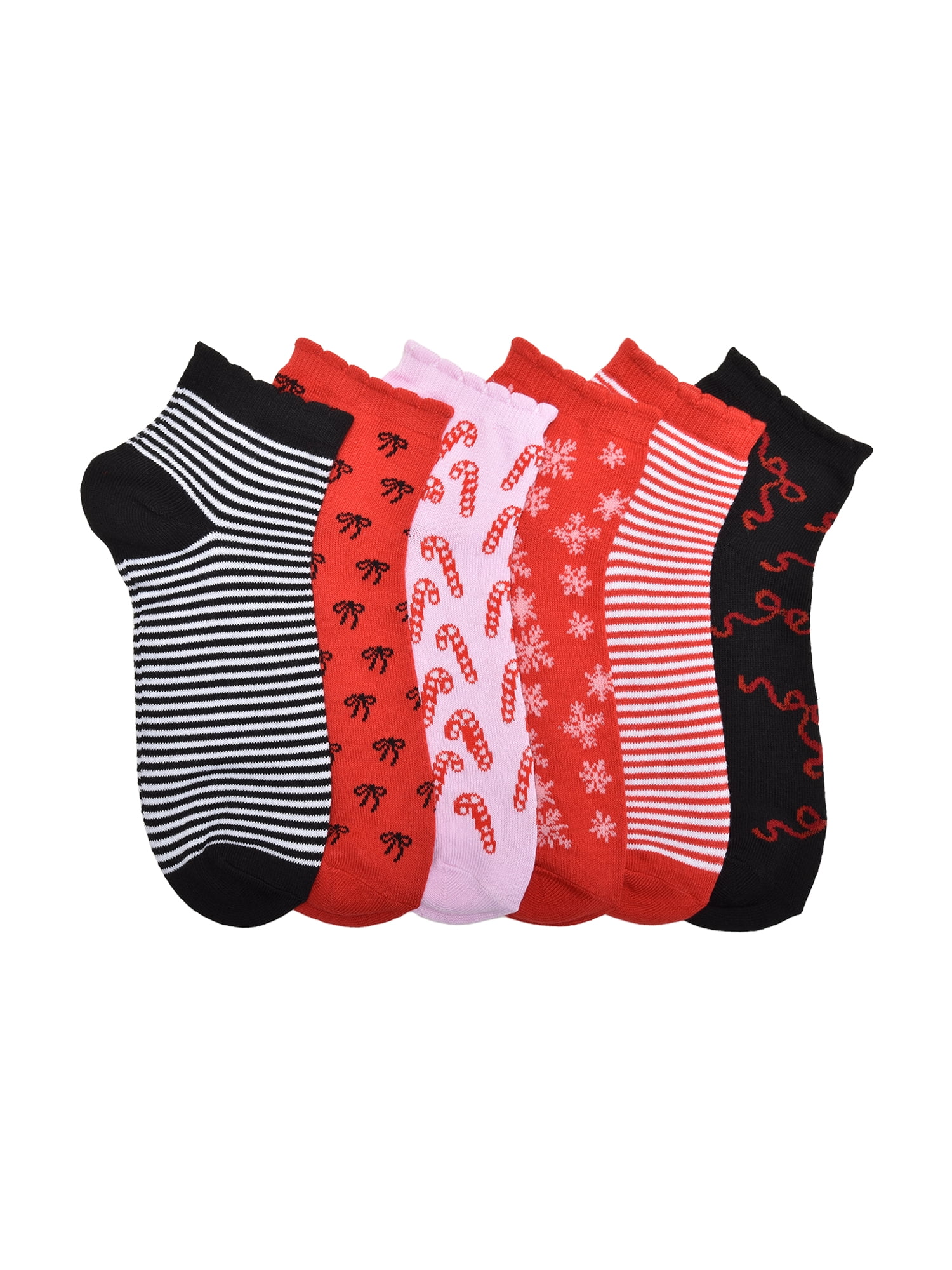 Wonder Nation Girls Stripe and Bow Quarter Crews Socks, 6-pack, Size Large (Shoe Size 3-9)