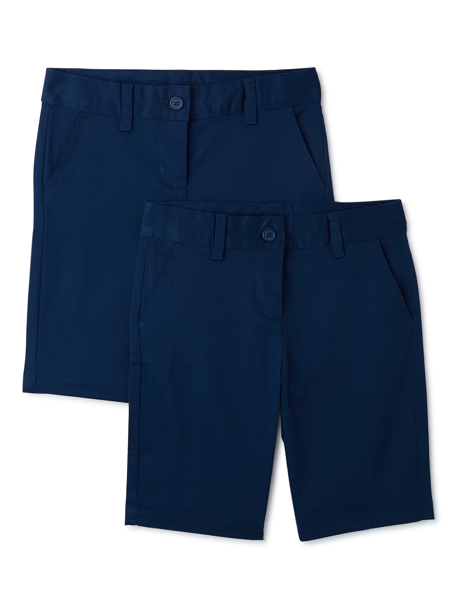 Wonder Nation Girls School Uniform Bermuda Shorts, 2Pack, Sizes 416