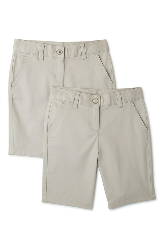 Girls School Uniform Bermuda Shorts, 2-Pack, Sizes 4-16 & 8-20 Plus