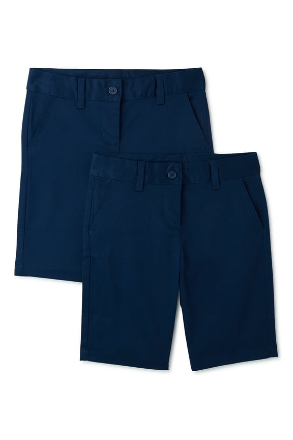 Girls School Uniform Bermuda Shorts, 2-Pack, Sizes 4-16 & 8-20 Plus