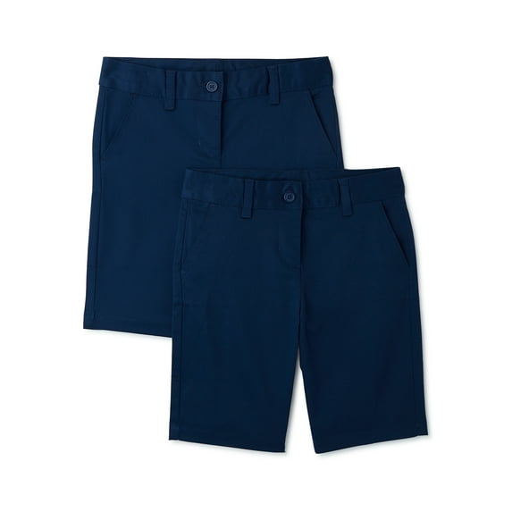 Wonder Nation Girls School Uniform Bermuda Shorts, 2-Pack, Sizes 4-16 & 8-20 Plus