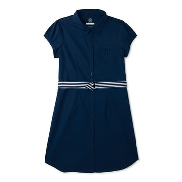Wonder Nation Girls School Uniform Button-Up Shirt Dress, Sizes 4-16