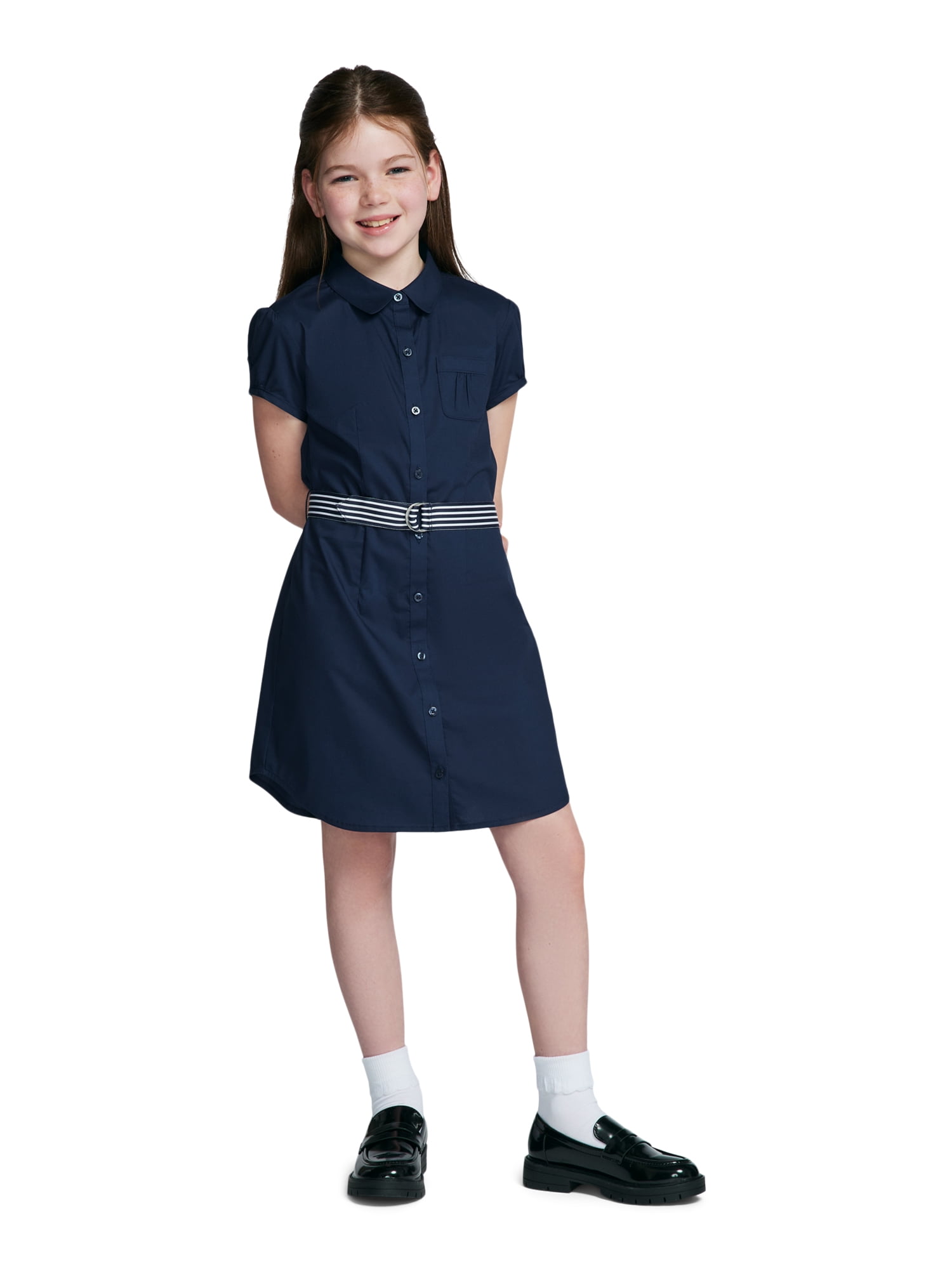 Wonder Nation Girls School Uniform Button-Up Shirt Dress, Sizes 4-16