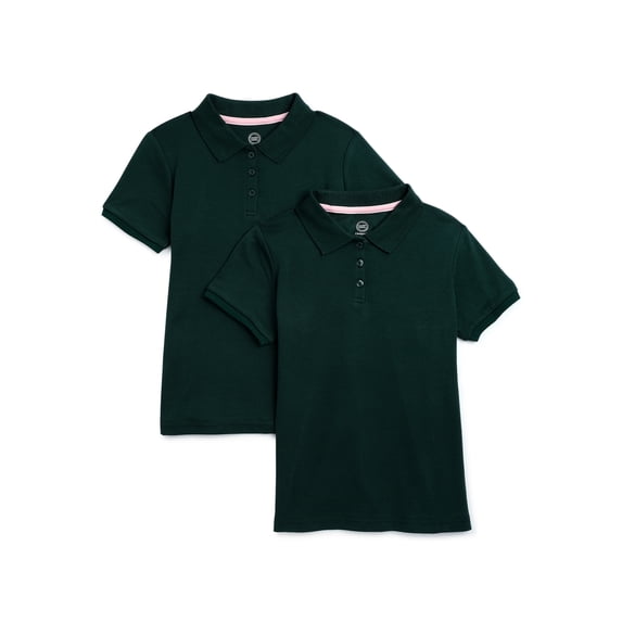 Wonder Nation Girls School Uniform Interlock Short Sleeve Polo Shirt, 2-Pack, Sizes 4-18 & 10-16 Plus