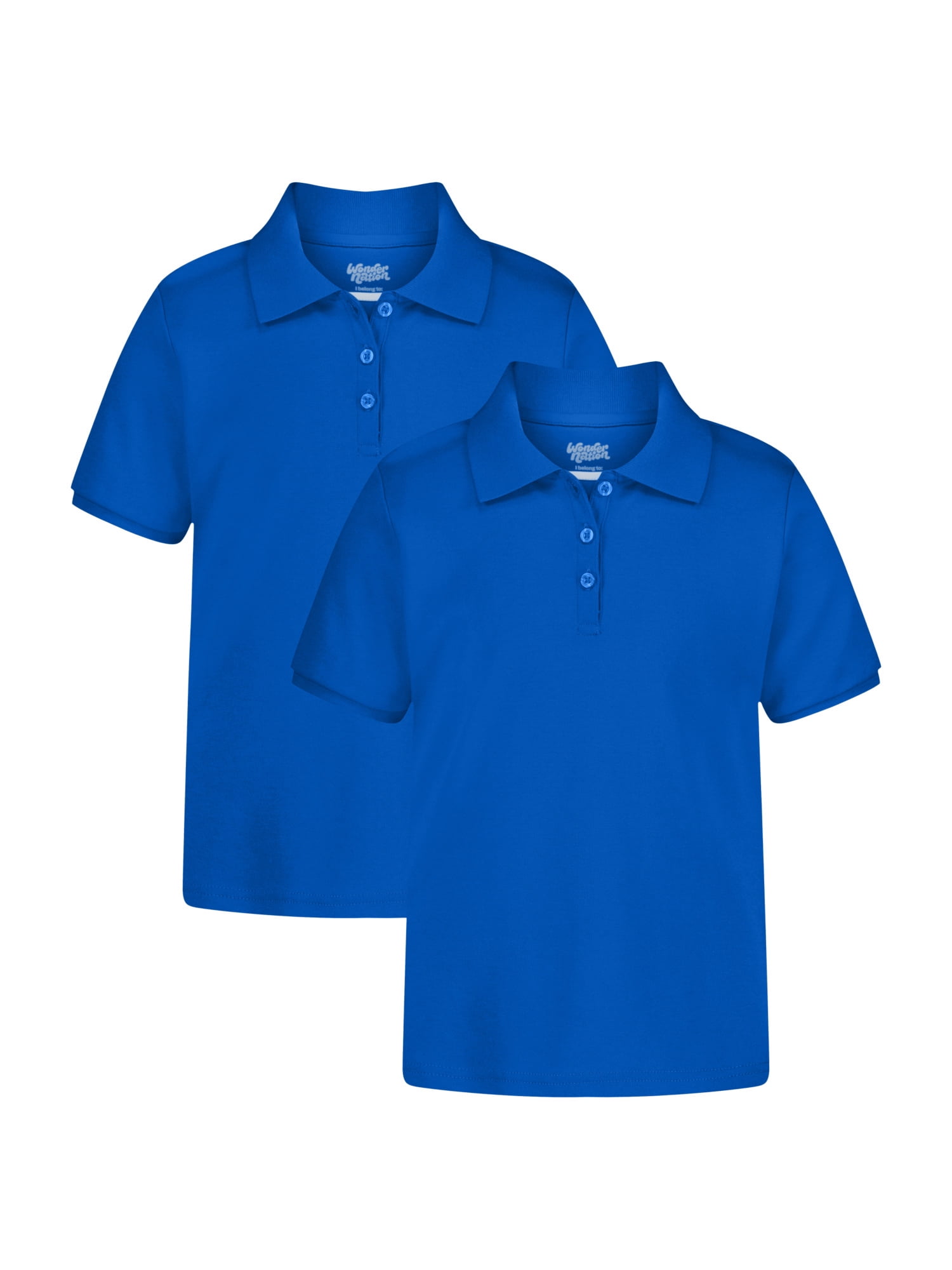 Wonder Nation Girls School Uniform Interlock Short Sleeve Polo Shirt, 2-Pack, Sizes 4-18 & 10-16 Plus