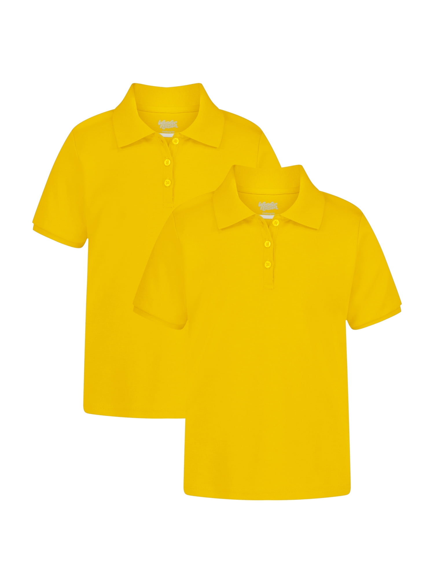 Wonder Nation Girls School Uniform Interlock Short Sleeve Polo Shirt, 2-Pack, Sizes 4-18 & 10-16 Plus