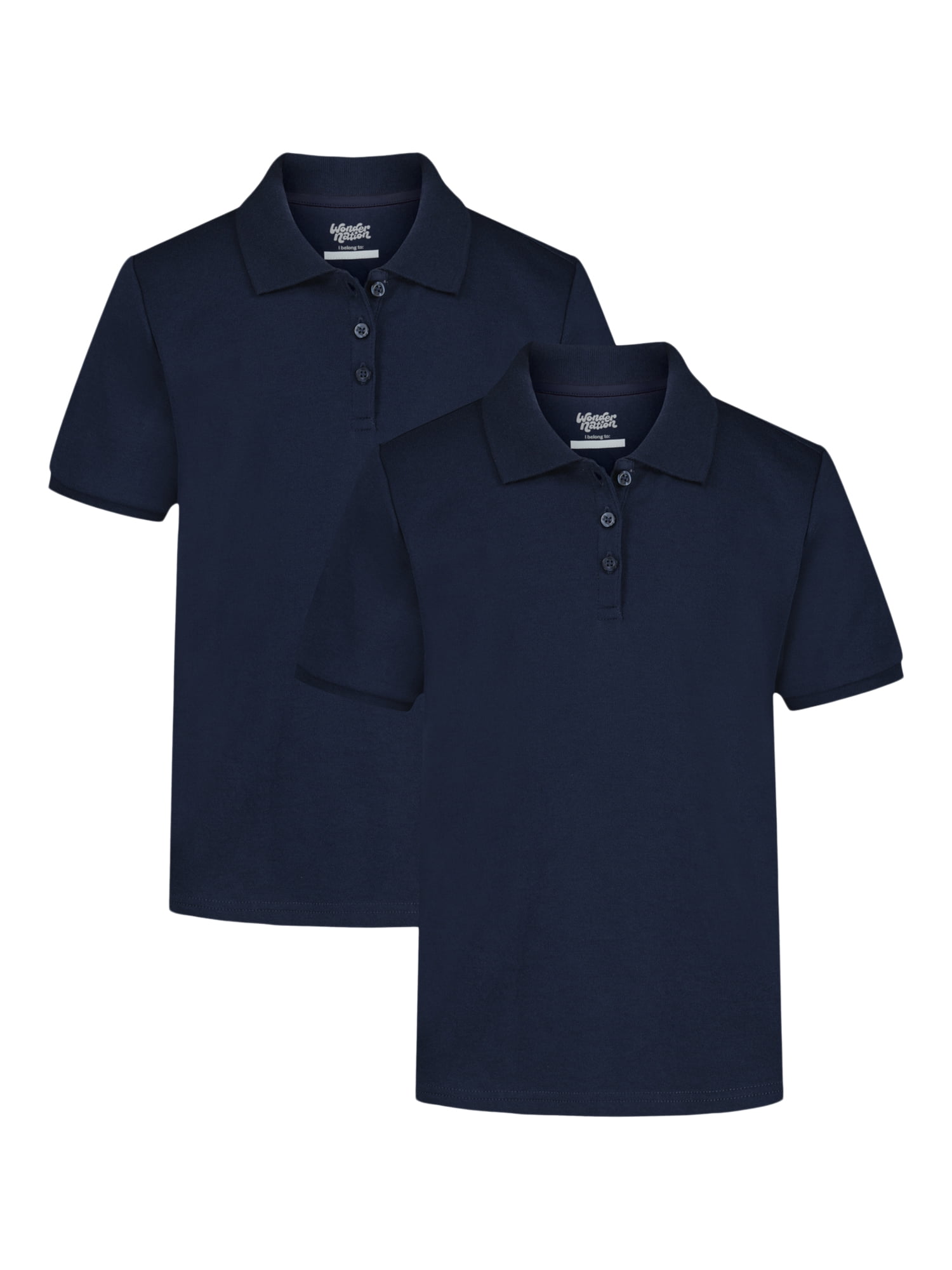 Wonder Nation Girls School Uniform Interlock Short Sleeve Polo Shirt, 2-Pack, Sizes 4-18 & 10-16 Plus