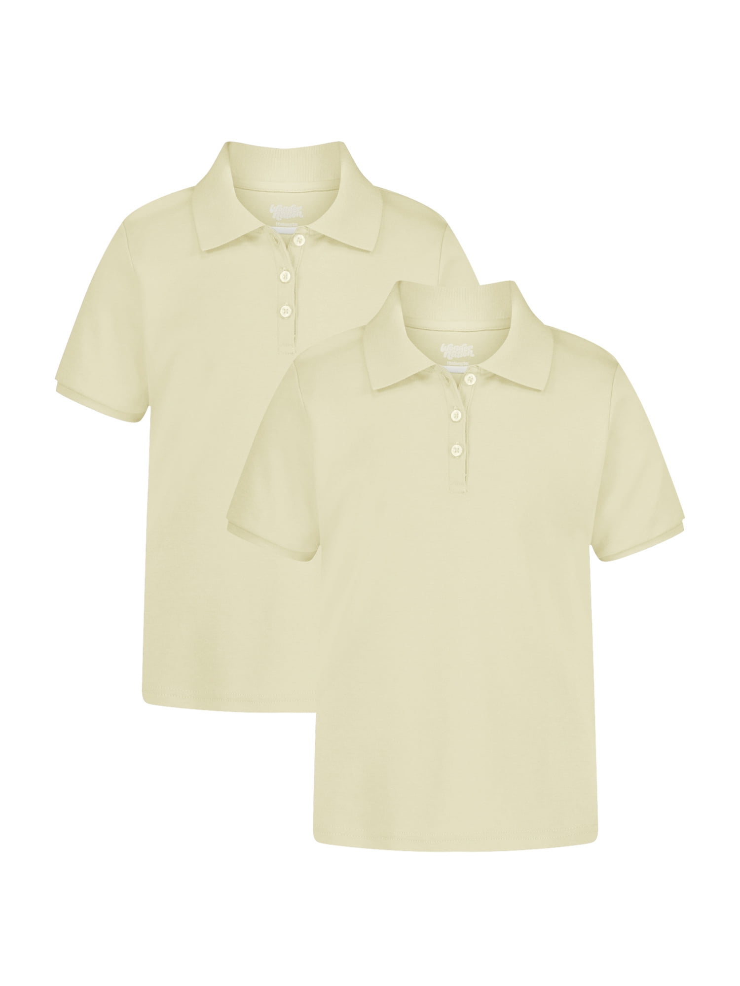 Wonder Nation Girls School Uniform Interlock Short Sleeve Polo Shirt, 2-Pack, Sizes 4-18