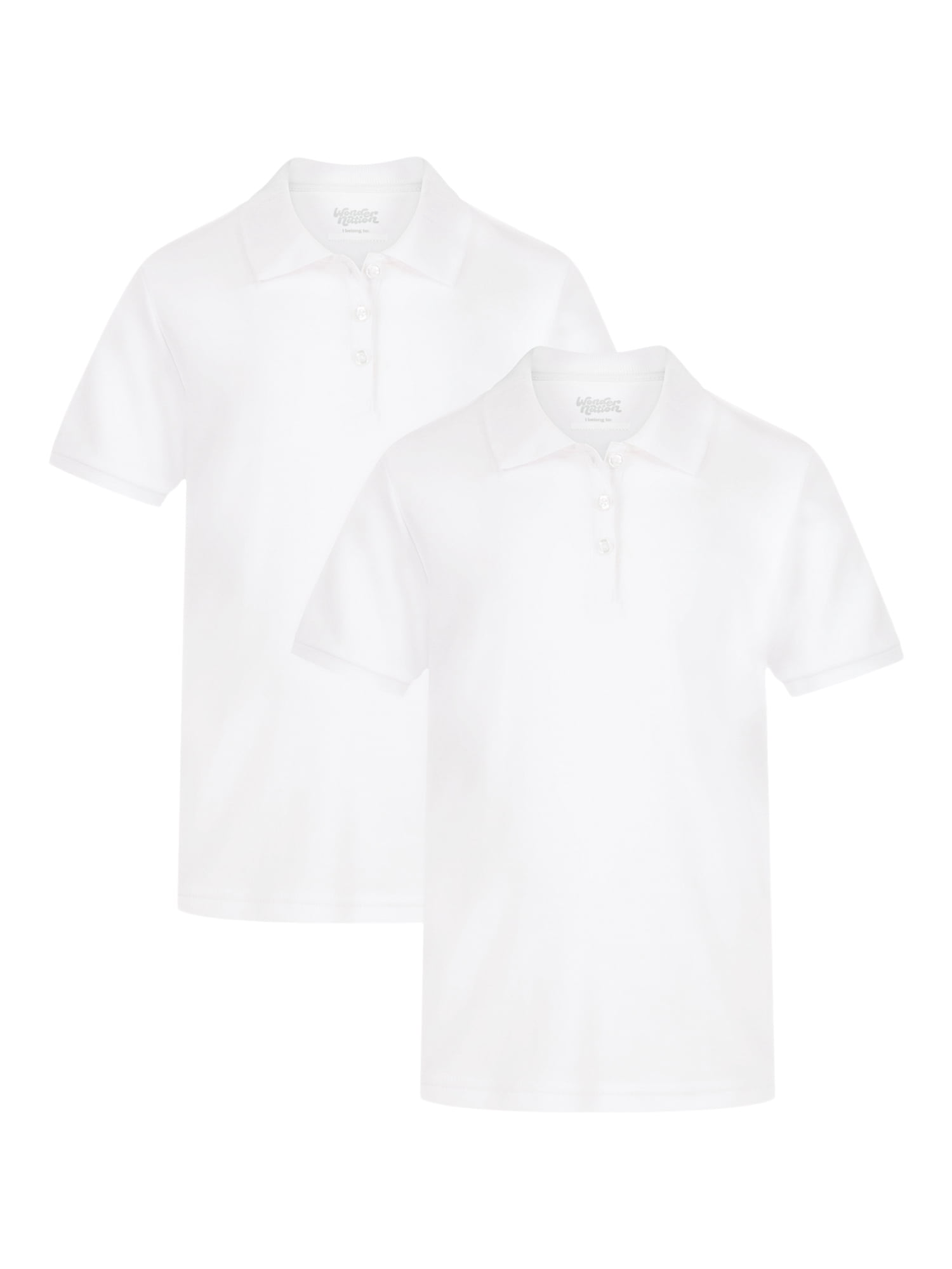 Wonder Nation Girls School Uniform Interlock Short Sleeve Polo Shirt, 2-Pack, Sizes 4-18 & 10-16 Plus