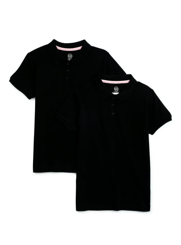 Wonder Nation Girls School Uniform Interlock Short Sleeve Polo Shirt, 2-Pack, Sizes 4-18