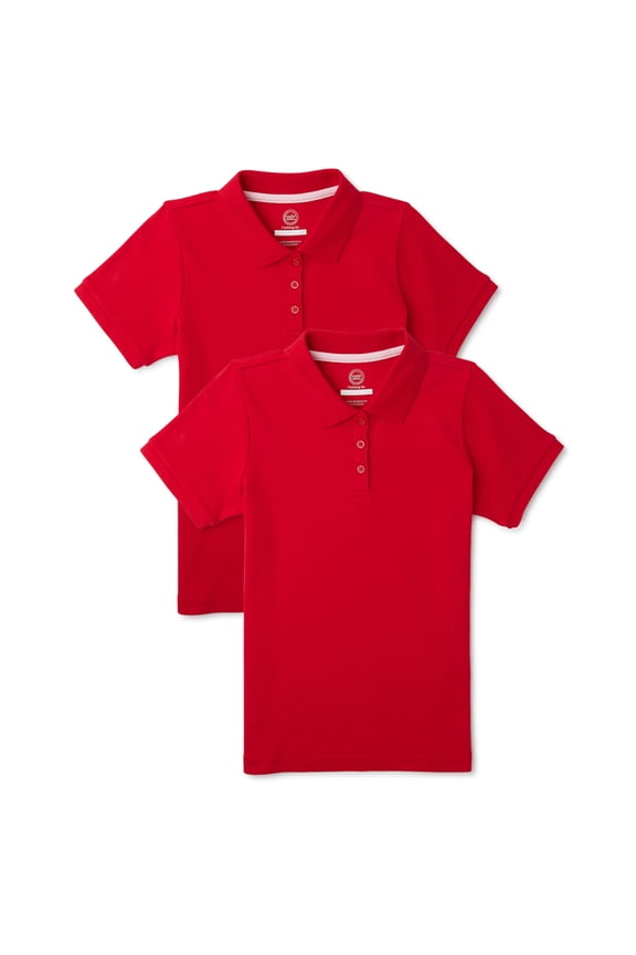 Girls School Uniform Interlock Short Sleeve Polo Shirt, 2-Pack, Sizes 4-18 & 10-16 Plus