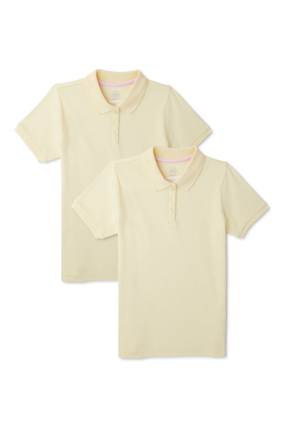 Girls School Uniform Interlock Short Sleeve Polo Shirt, 2-Pack, Sizes 4-18 & 10-16 Plus