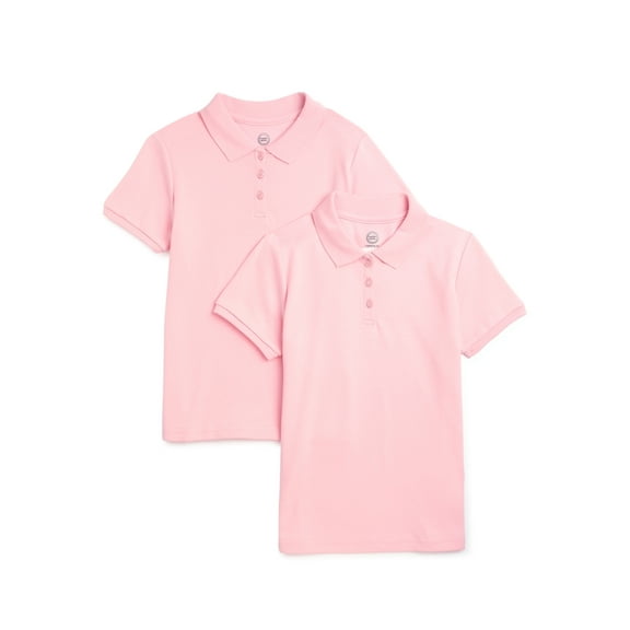 Wonder Nation Girls School Uniform Interlock Short Sleeve Polo Shirt, 2-Pack, Sizes 4-18 & 10-16 Plus