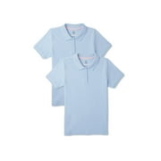 Wonder Nation Girls School Uniform Interlock Short Sleeve Polo Shirt, 2-Pack, Sizes 4-18 & 10-16 Plus