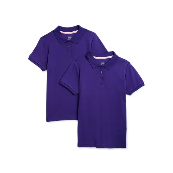 Wonder Nation Girls School Uniform Interlock Short Sleeve Polo Shirt, 2-Pack, Sizes 4-18 & 10-16 Plus
