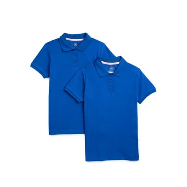 Wonder Nation Girls School Uniform Interlock Short Sleeve Polo Shirt, 2-Pack, Sizes 4-18 & 10-16 Plus