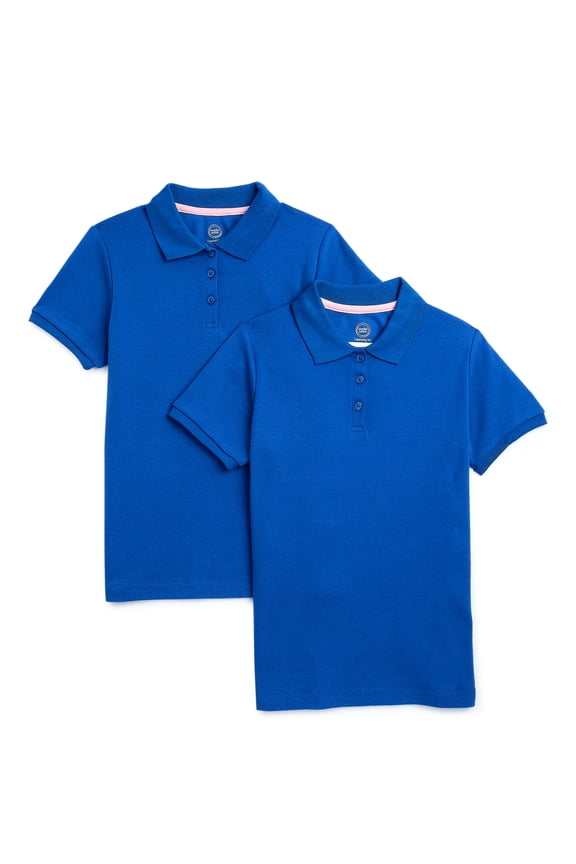Girls School Uniform Interlock Short Sleeve Polo Shirt, 2-Pack, Sizes 4-18 & 10-16 Plus