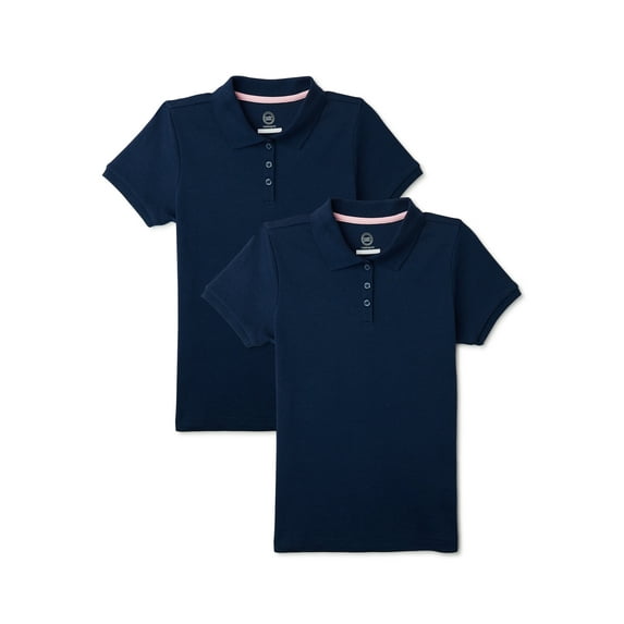 Wonder Nation Girls School Uniform Interlock Short Sleeve Polo Shirt, 2-Pack, Sizes 4-18 & 10-16 Plus
