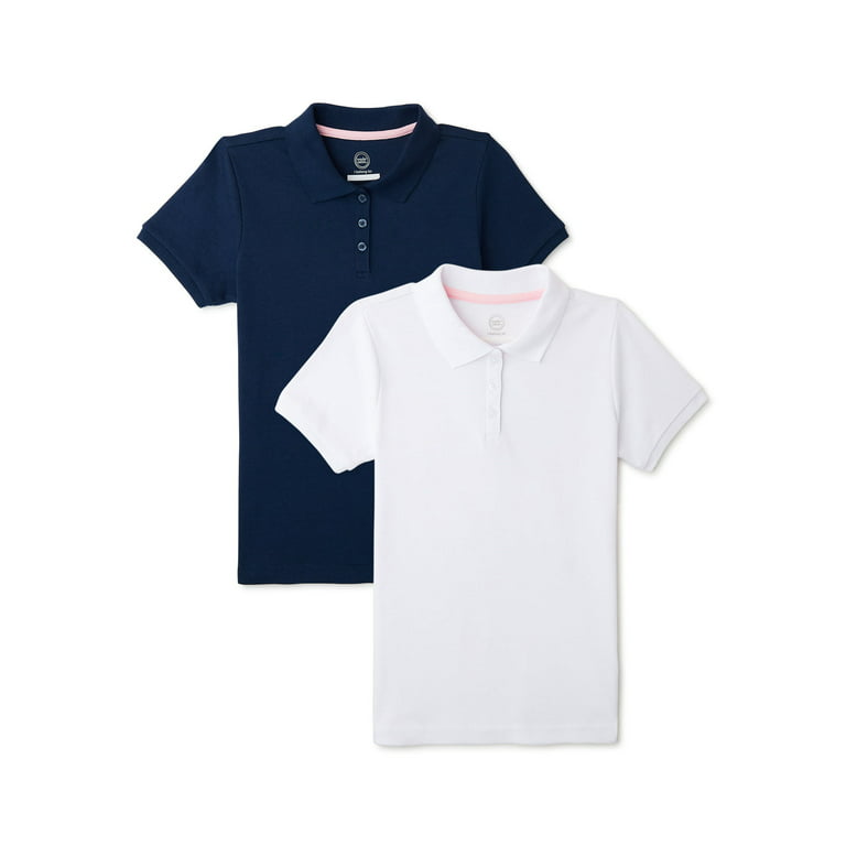 Nation Girls School Uniform Interlock Short Sleeve Polo Shirt, 2-Pack, 4-18 -