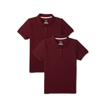 Wonder Nation Girls School Uniform Interlock Short Sleeve Polo Shirt, 2-Pack, Sizes 4-18 & 10-16 Plus