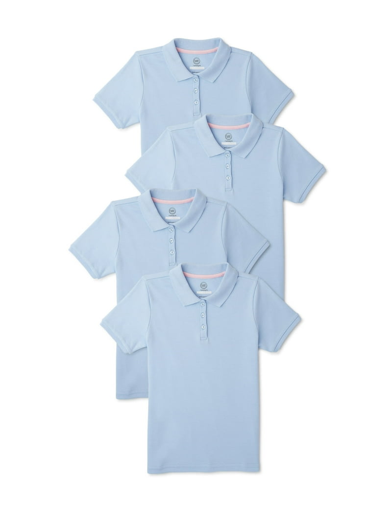 Wonder Nation Girls School Uniform Polo Shirt 4-Pack Short Sleeve