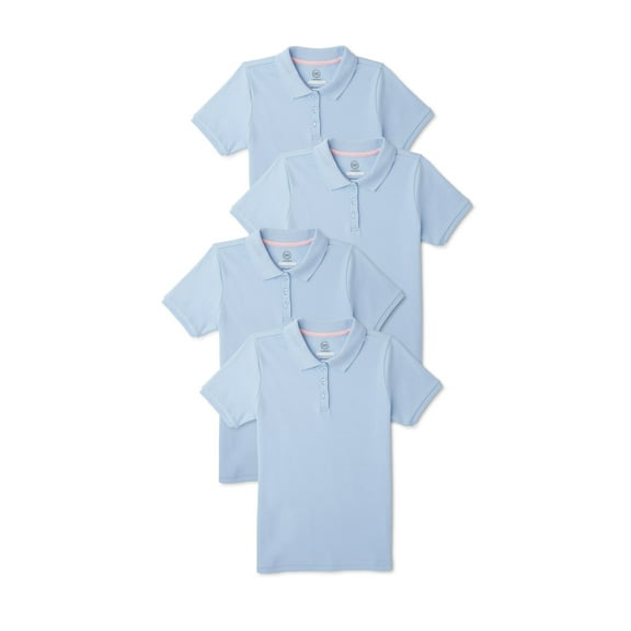 Wonder Nation Girls School Uniform Interlock Short Sleeve Polo Shirt, 4-Pack, Sizes 4-18