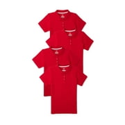 WONDER NATION Girls School Uniform Interlock Short Sleeve Polo Shirt, 4-Pack, Sizes 4-18