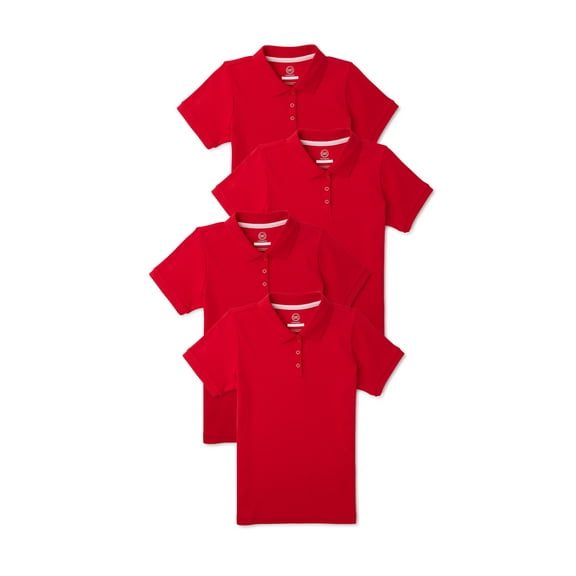 Wonder Nation Girls School Uniform Interlock Short Sleeve Polo Shirt, 4-Pack, Sizes 4-18