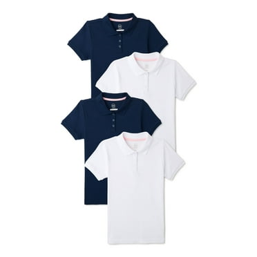 Wonder Nation Girls School Uniform Interlock Short Sleeve Polo Shirt, 4-Pack, Sizes 4-18