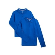 Wonder Nation Girls School Uniform Long Sleeve Interlock Polo Shirt, 2-Pack, Sizes 4-18 & 10-16 Plus