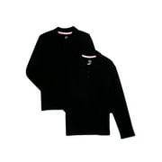 Wonder Nation Girls School Uniform Long Sleeve Interlock Polo Shirt, 2-Pack, Sizes 4-18 & 10-16 Plus