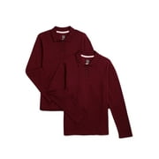 Wonder Nation Girls School Uniform Long Sleeve Interlock Polo Shirt, 2-Pack, Sizes 4-18 & 10-16 Plus
