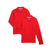 WONDER NATION Toddler Girls School Uniform Long Sleeve Interlock Polo Shirt, 2-Pack