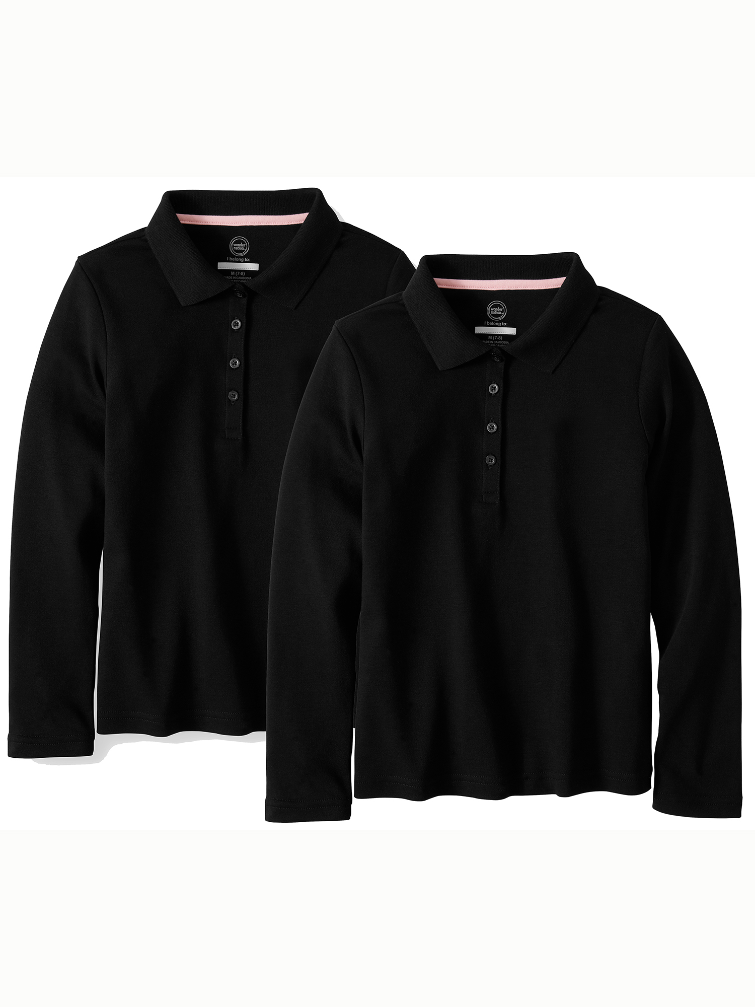 Wonder Nation Girls School Uniform Long Sleeve Interlock Polo Shirt, 2-Pack Value Bundle, Sizes 4-18 - image 1 of 1