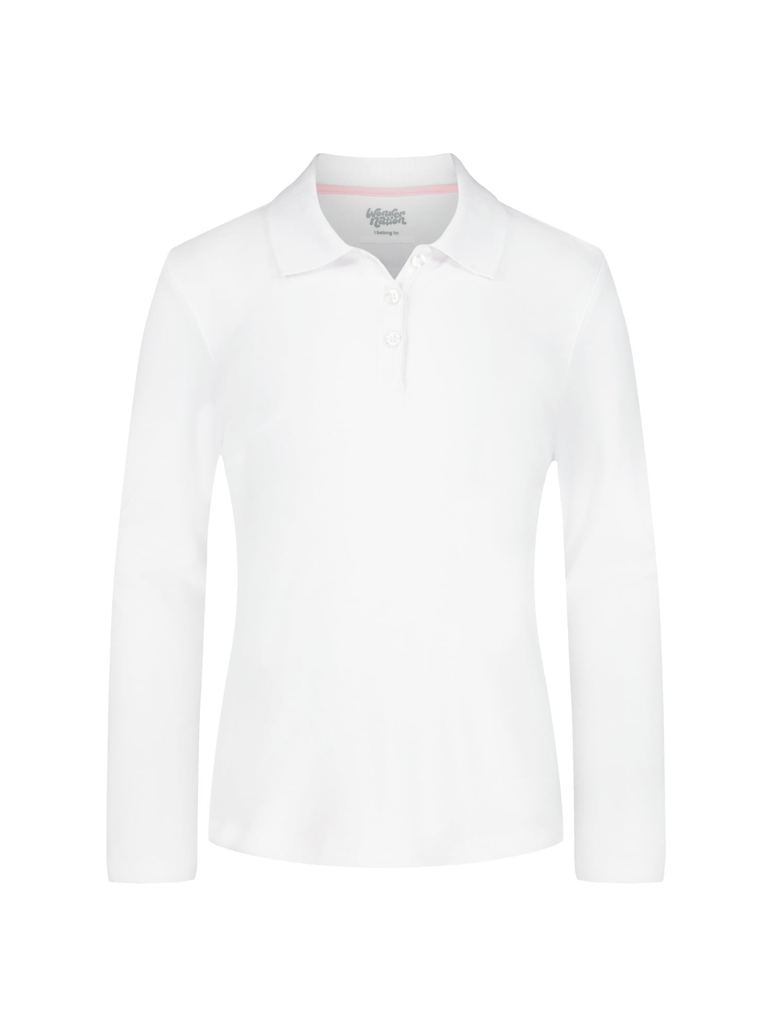 Wonder Nation Girls Long Sleeve Polo Shirt, Sizes XS-XXL