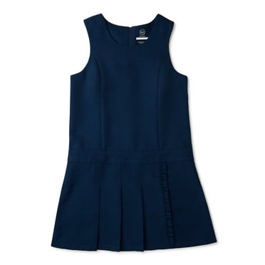 Wonder Nation Girls School Uniform Pleated Ruffle Jumper Dress, Sizes 4-16 & 8-20 Plus