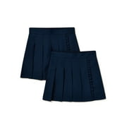 Wonder Nation Girls School Uniform Pleated Ruffle Scooter Skirt, 2-Pack, Sizes 4-16