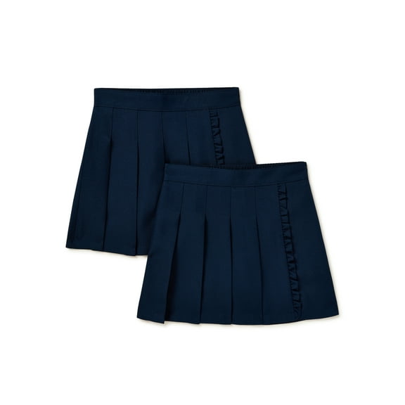 Wonder Nation Girls School Uniform Pleated Ruffle Scooter Skirt, 2-Pack, Sizes 4-16