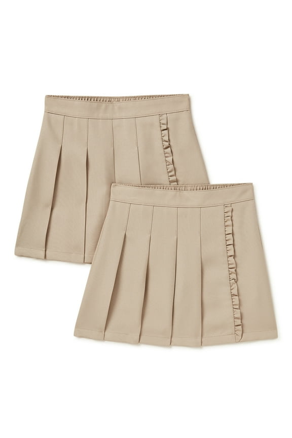 Girls School Uniform Pleated Ruffle Scooter Skirt, 2-Pack, Sizes 4-16