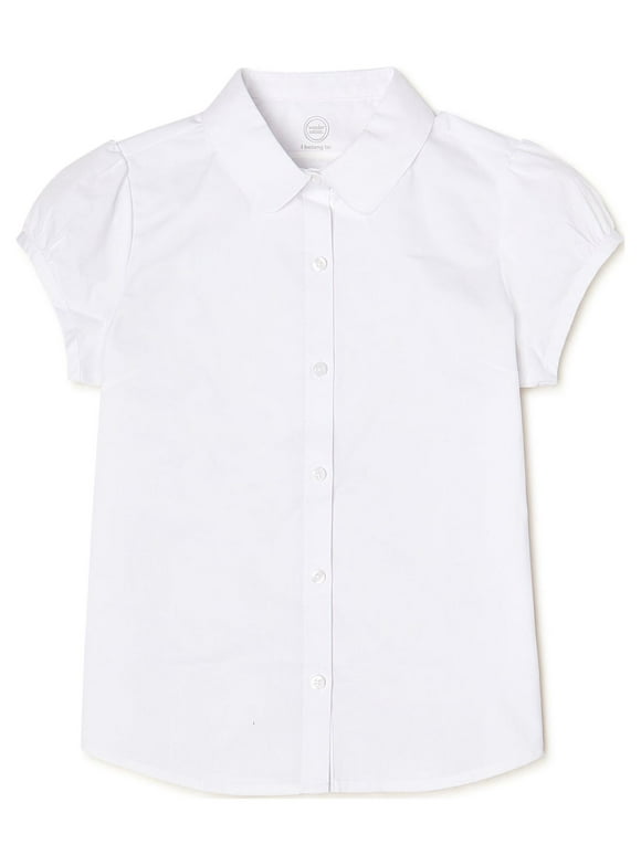 Wonder Nation Girls School Uniform Poplin Button-Up Blouse, Sizes 4-18