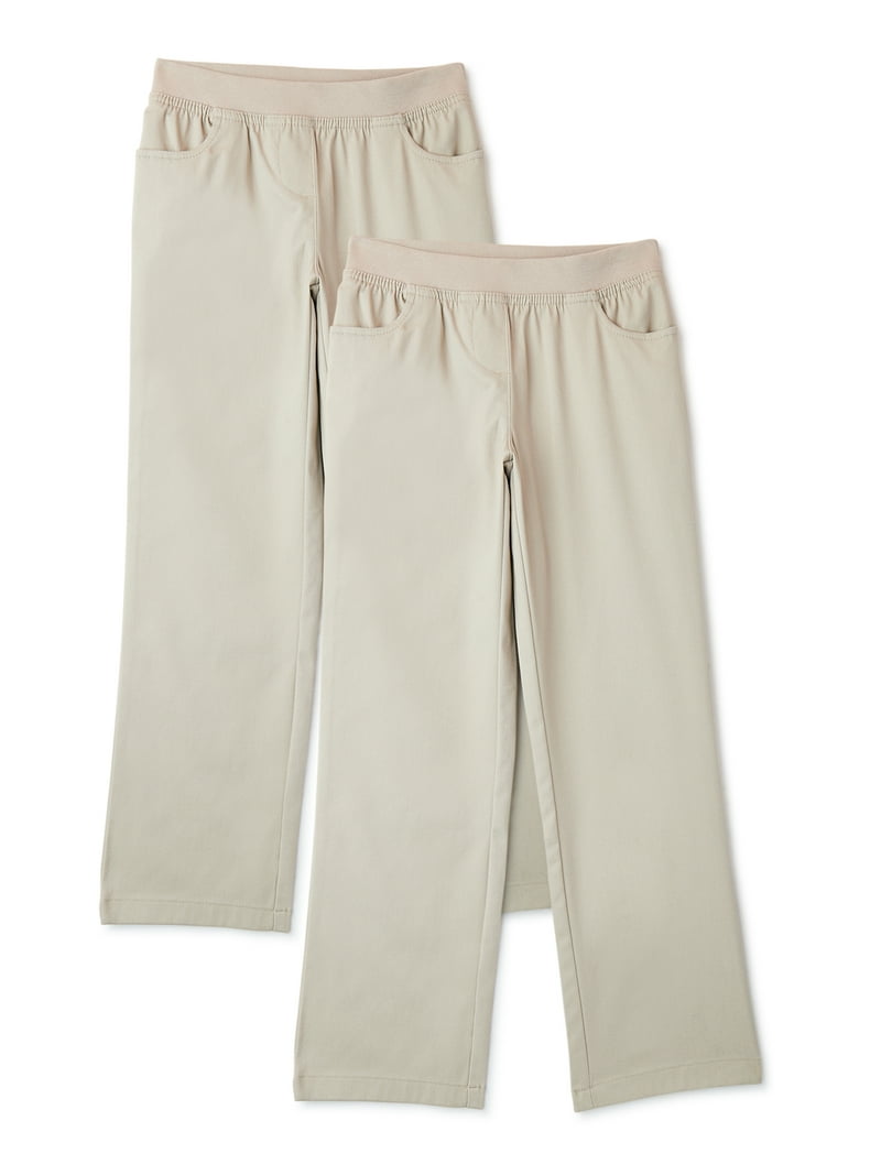Wonder Nation Girls School Uniform Pull On Pants, 2-Pack