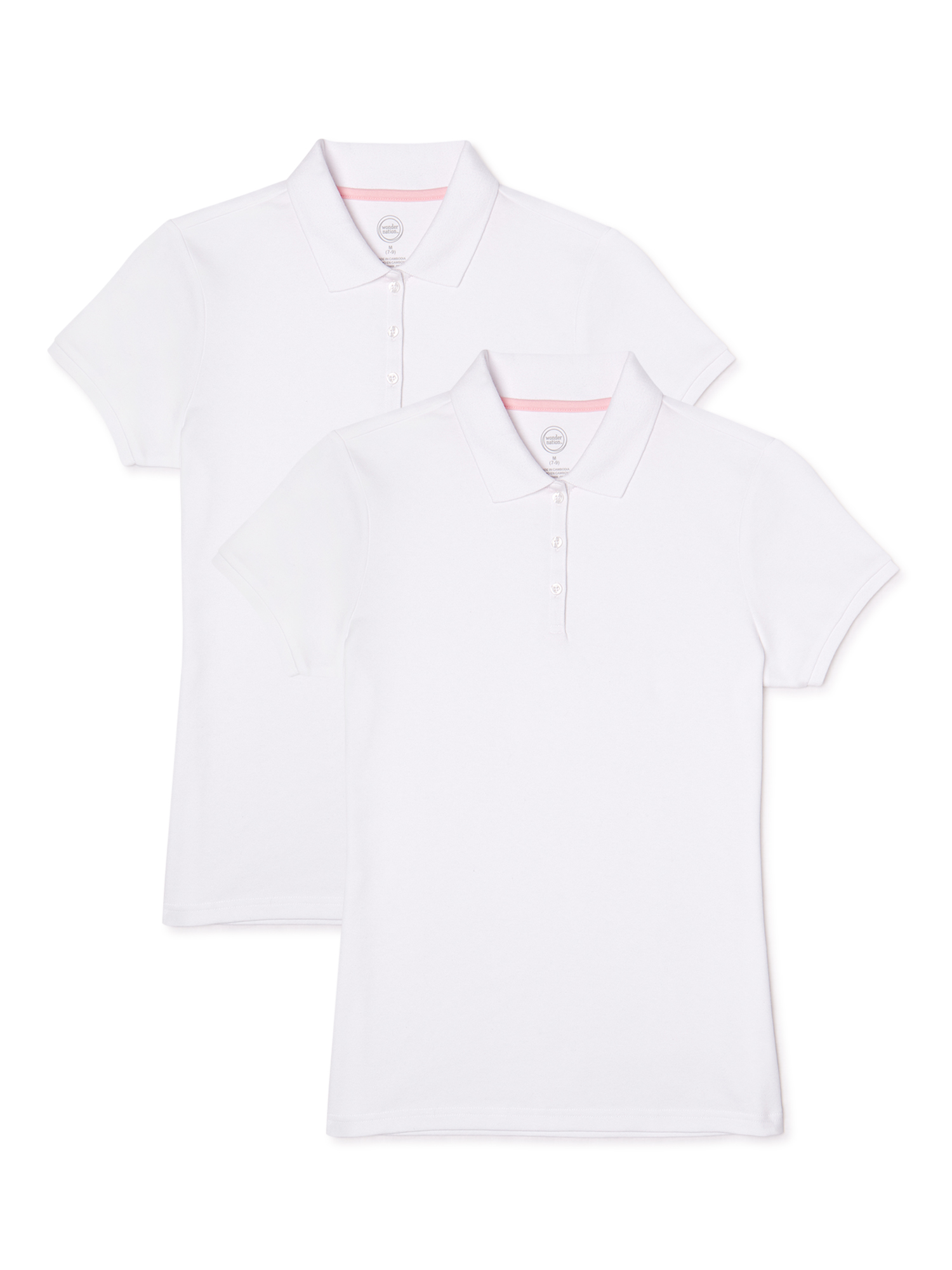 Wonder Nation Girls School Uniform Short Sleeve Interlock Polo Shirt, 2-Pack, Sizes 4-18 - image 1 of 3