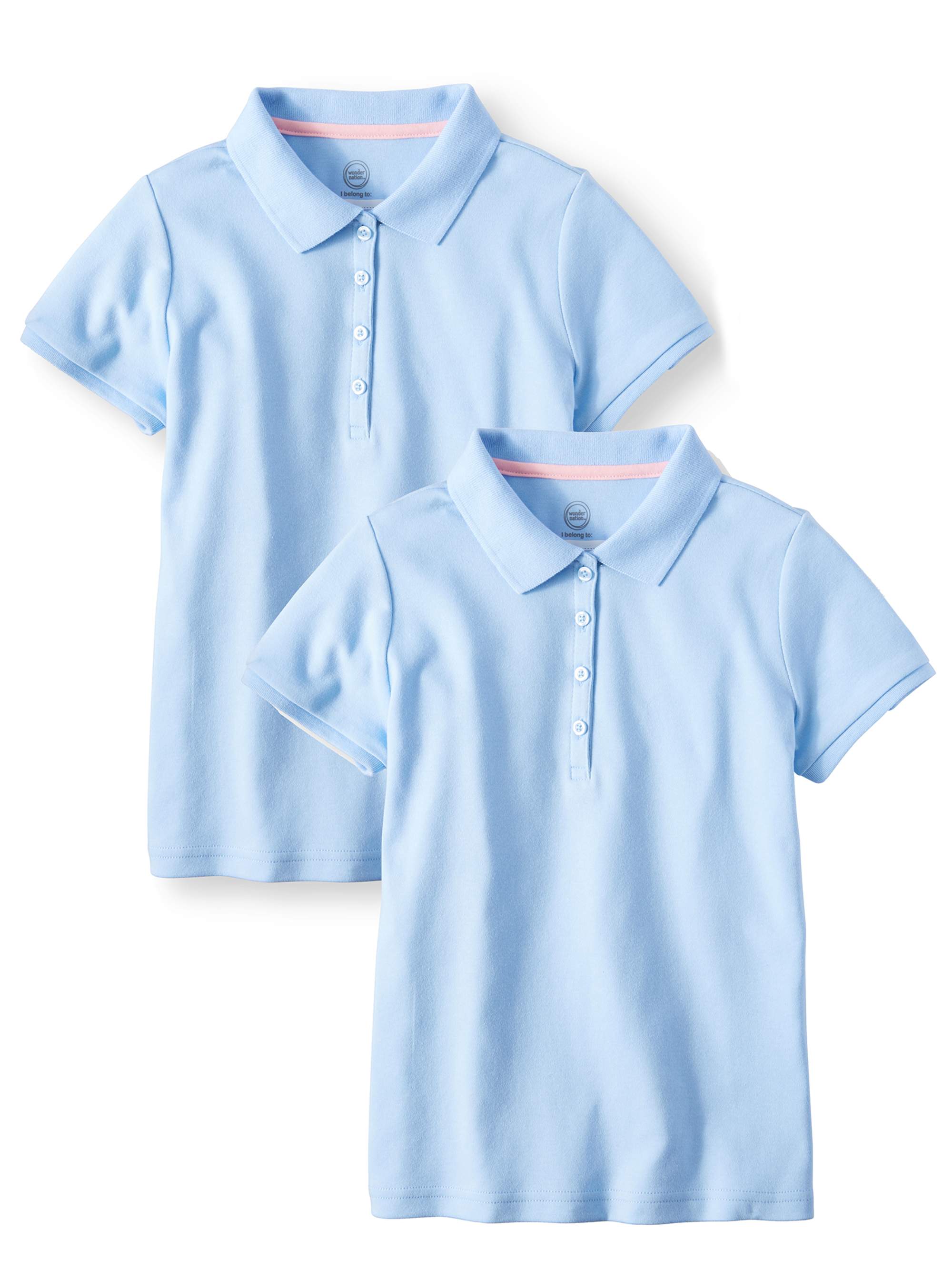 Wonder Nation Girls School Uniform Short Sleeve Interlock Polo Shirt, 2-Pack Value Bundle, Sizes 4-18 - image 1 of 1
