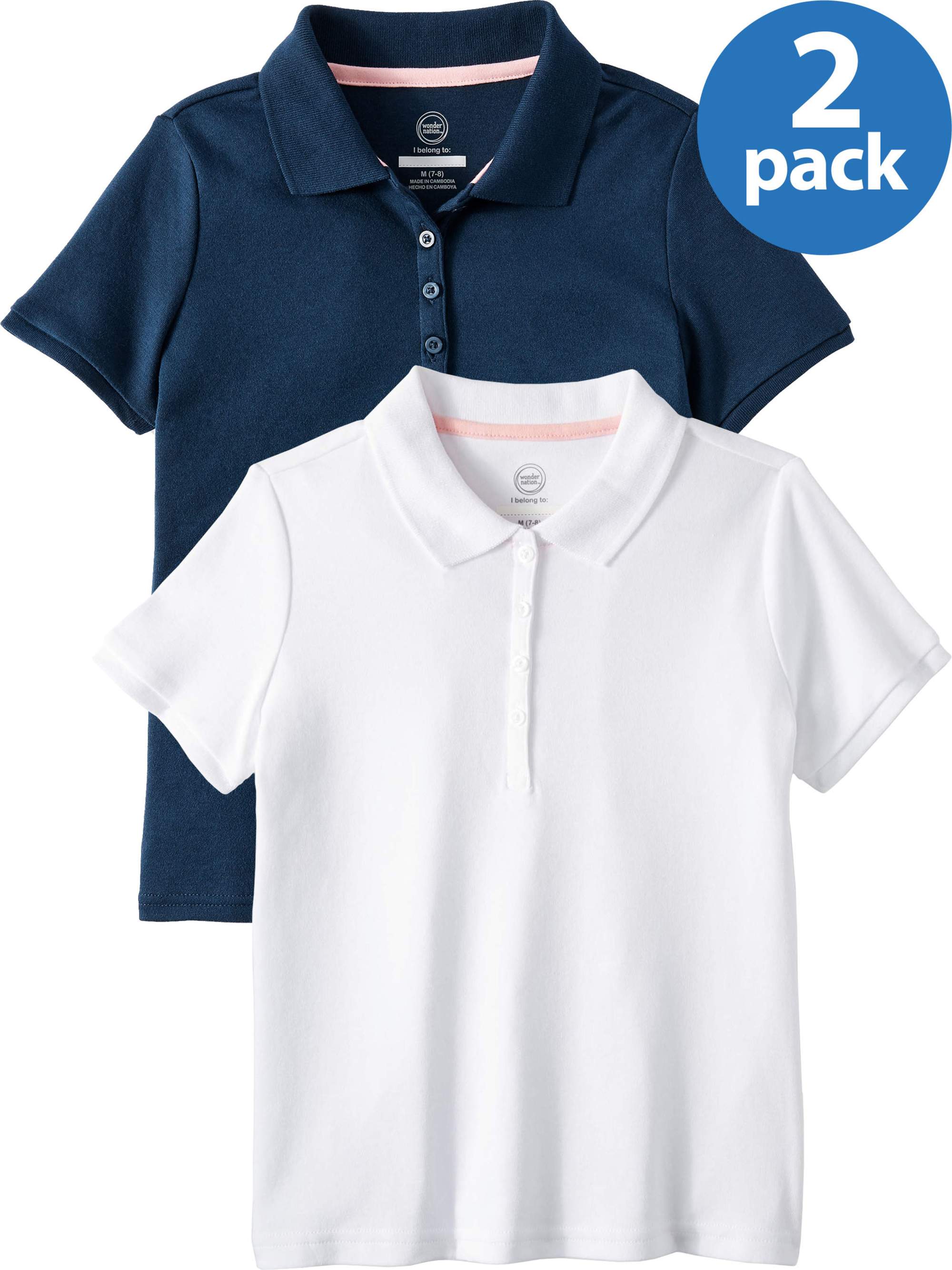 Wonder Nation Girls School Uniform Short Sleeve Interlock Polo Shirt, 2-Pack Value Bundle, Sizes 4-18 - image 1 of 8