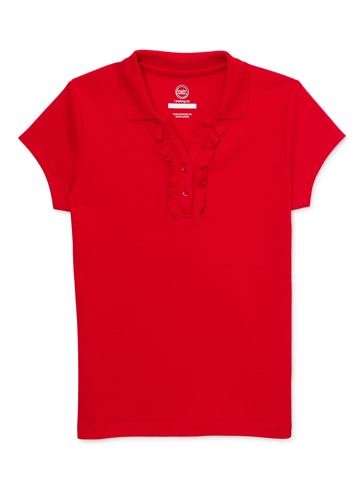 Wonder Nation Girls School Uniform Short Sleeve Interlock Ruffle Polo Shirt, Sizes 4-18
