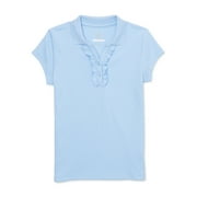 Wonder Nation Girls School Uniform Short Sleeve Interlock Ruffle Polo Shirt, Sizes 4-18
